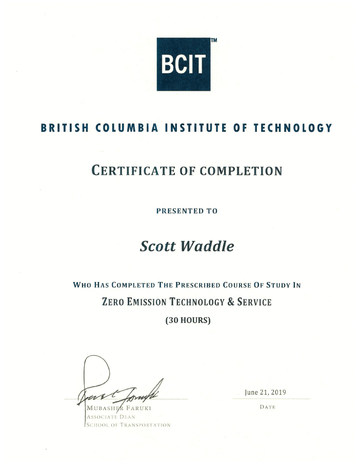 Scott BCIT ZEV EV Certificate